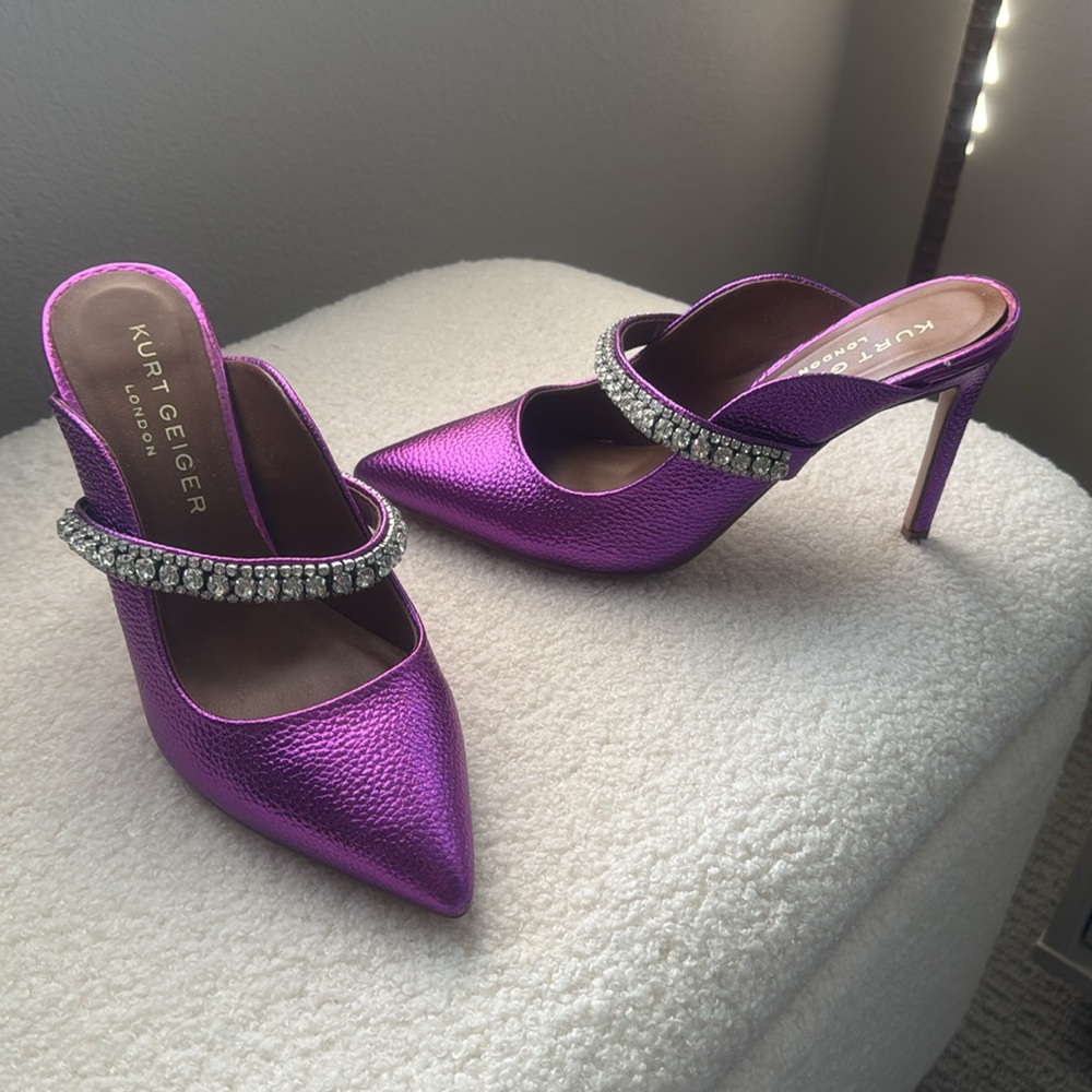 Kurt Geiger Purple Slip-On Stiletto Heels with Rhinestone Embellishments